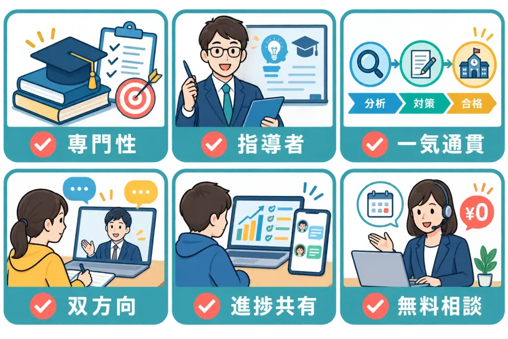 総合型選抜のオンライン塾を選ぶときの6つの軸
