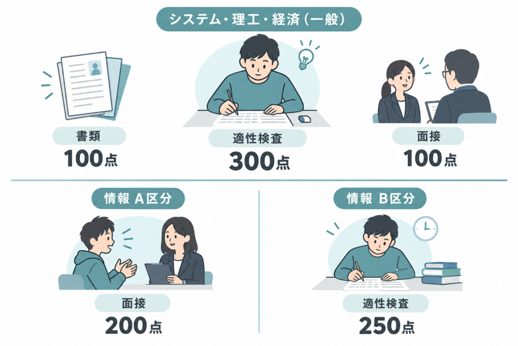 学群別の選抜方法と配点