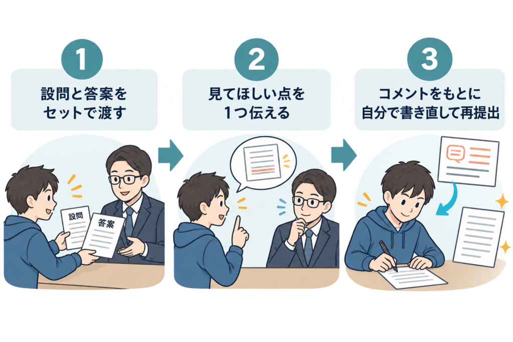 学校の先生に頼むときは、設問と答案をセットで渡す
